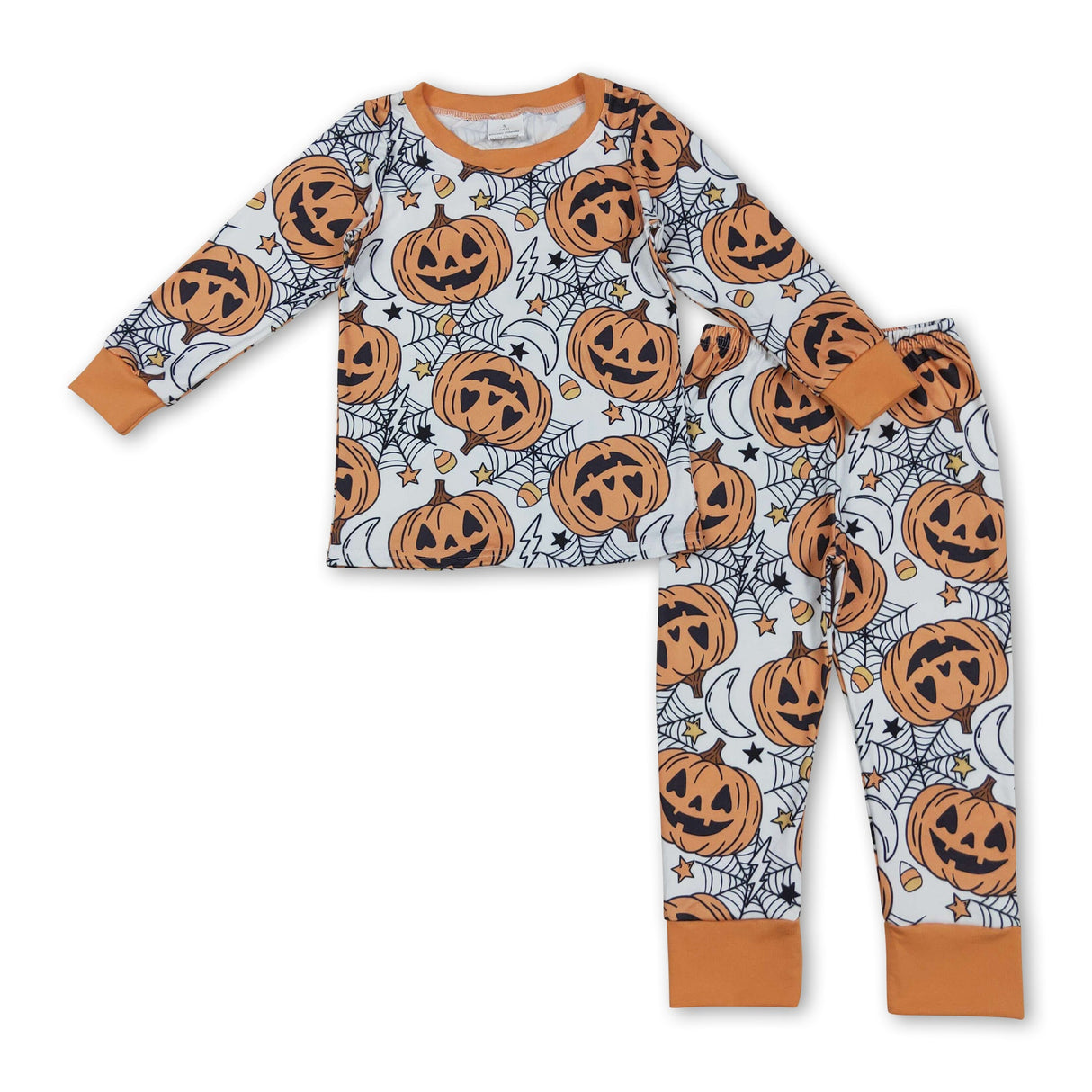 Orange long sleeves pumpkin spider boys Halloween pajamas