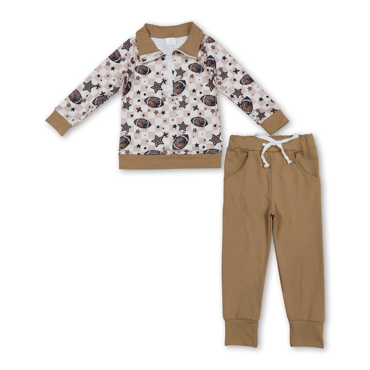 Football plaid stars zipper pullover pants boys outfits