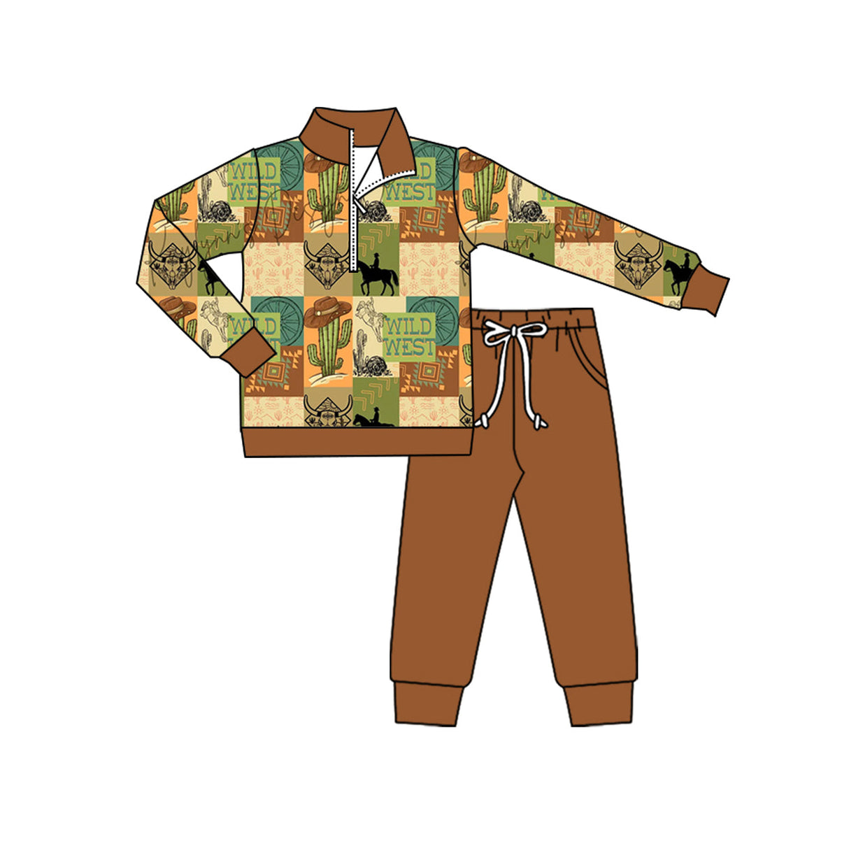 Wild west bull skull cactus pullover pants western boys set