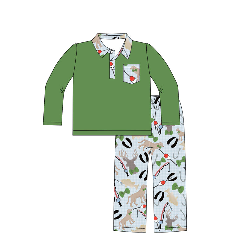 Long sleeves polo shirt hunting dog deer fishing boys clothes
