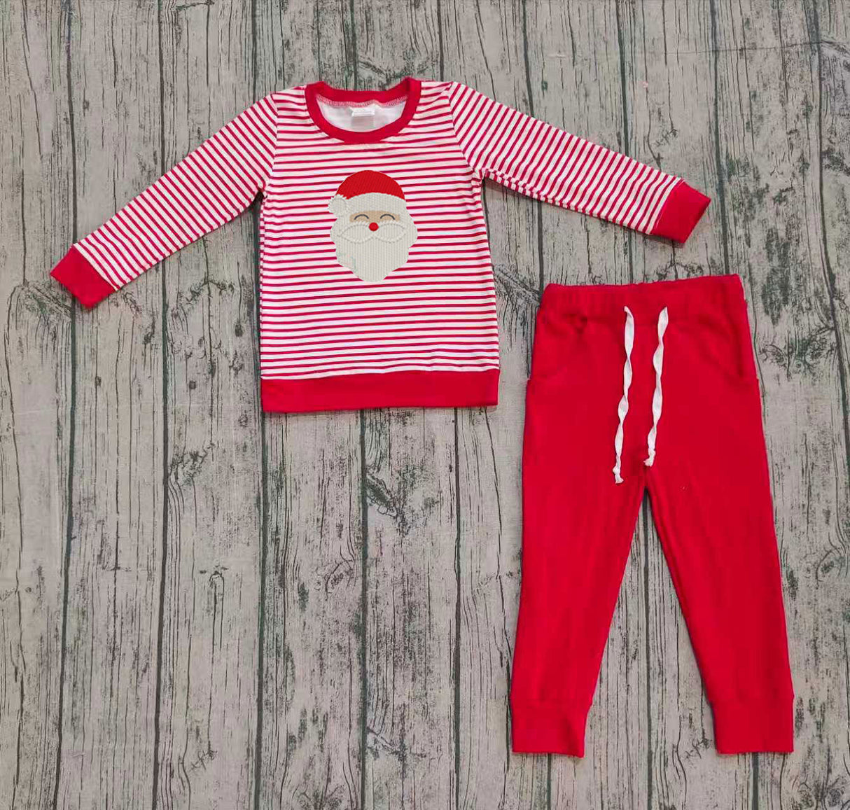 Red stripe santa top pants kids boys Christmas pajamas
