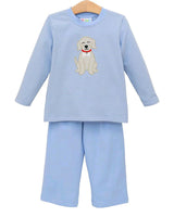 Light blue stripe dog top pants boys clothing set