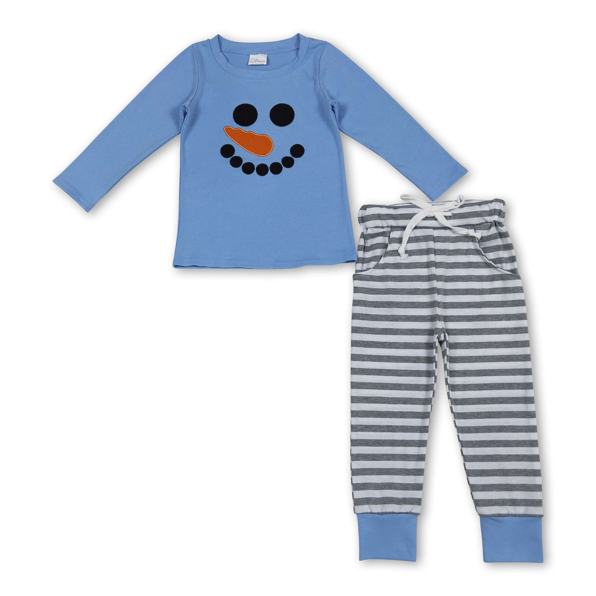 Long sleeves snowman top stripe pants boys clothing