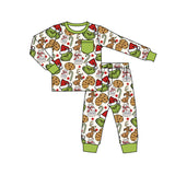 Green face cookie milk baby kids Christmas pajamas