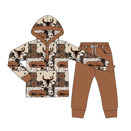 Bull skull cow hoodie pants western boys outfits