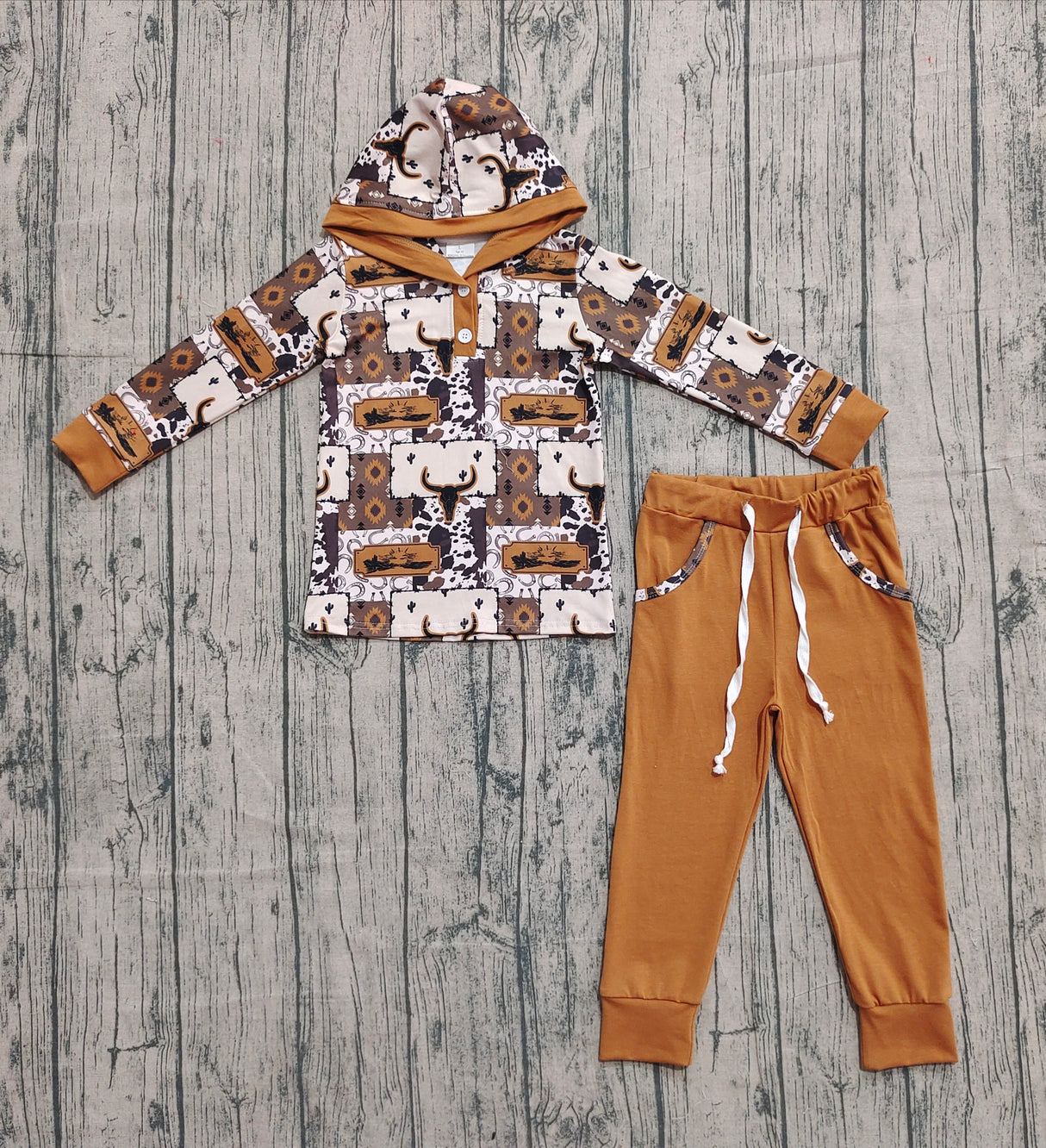 Bull skull cow hoodie pants western boys outfits