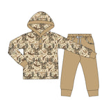 Long sleeves camo deer hoodie pants boys clothing set