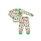 Long sleeves green face Christmas tree boys pajamas