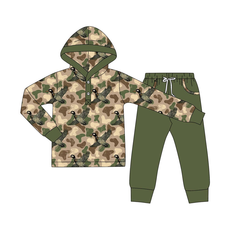 Long sleeves duck camo hoodie pants kids boys clothing set