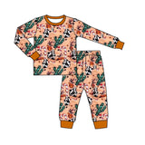 Candy cane cactus cow tags western kids Christmas pajamas