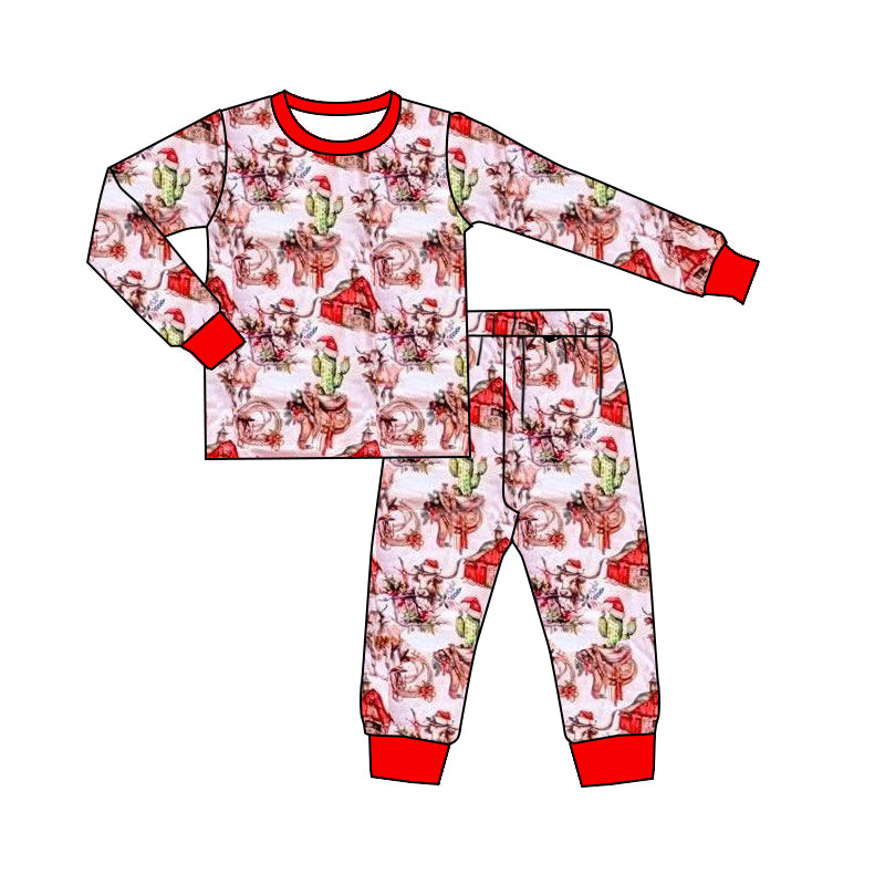 Highland cow cactus western baby kids Christmas pajamas