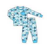 Blue long sleeves clock Happy New Year kids boys pajamas