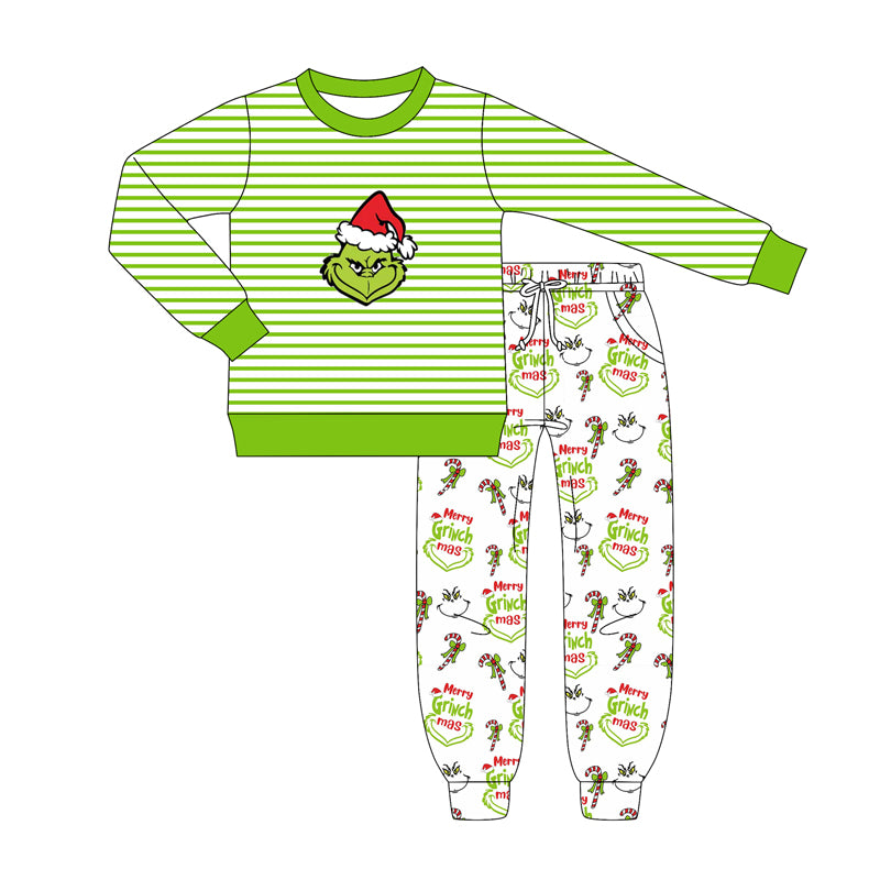 Green face top candy cane pants kids Christmas outfits