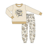 Long sleeves stripe Happy New Year kids clothing set