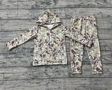 Camo zip pocket hoodie pants hunting kids clothing set