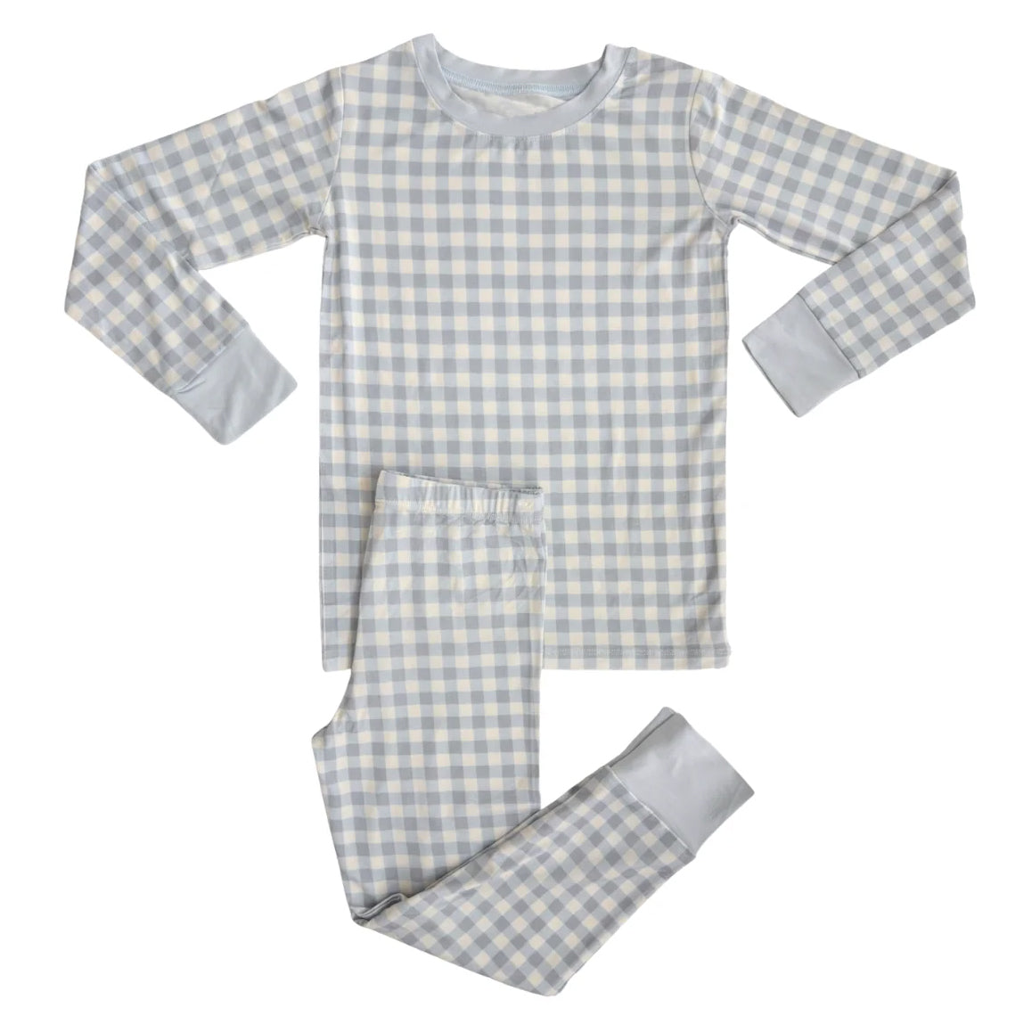 Long sleeves grey plaid baby kids pajamas