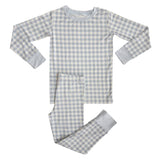 Long sleeves grey plaid baby kids pajamas