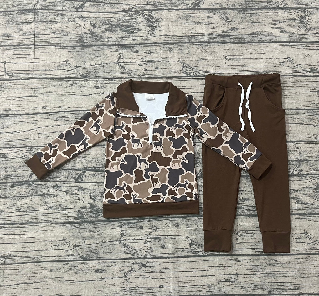 Long sleeves brown deer camo pullover pants boys clothes