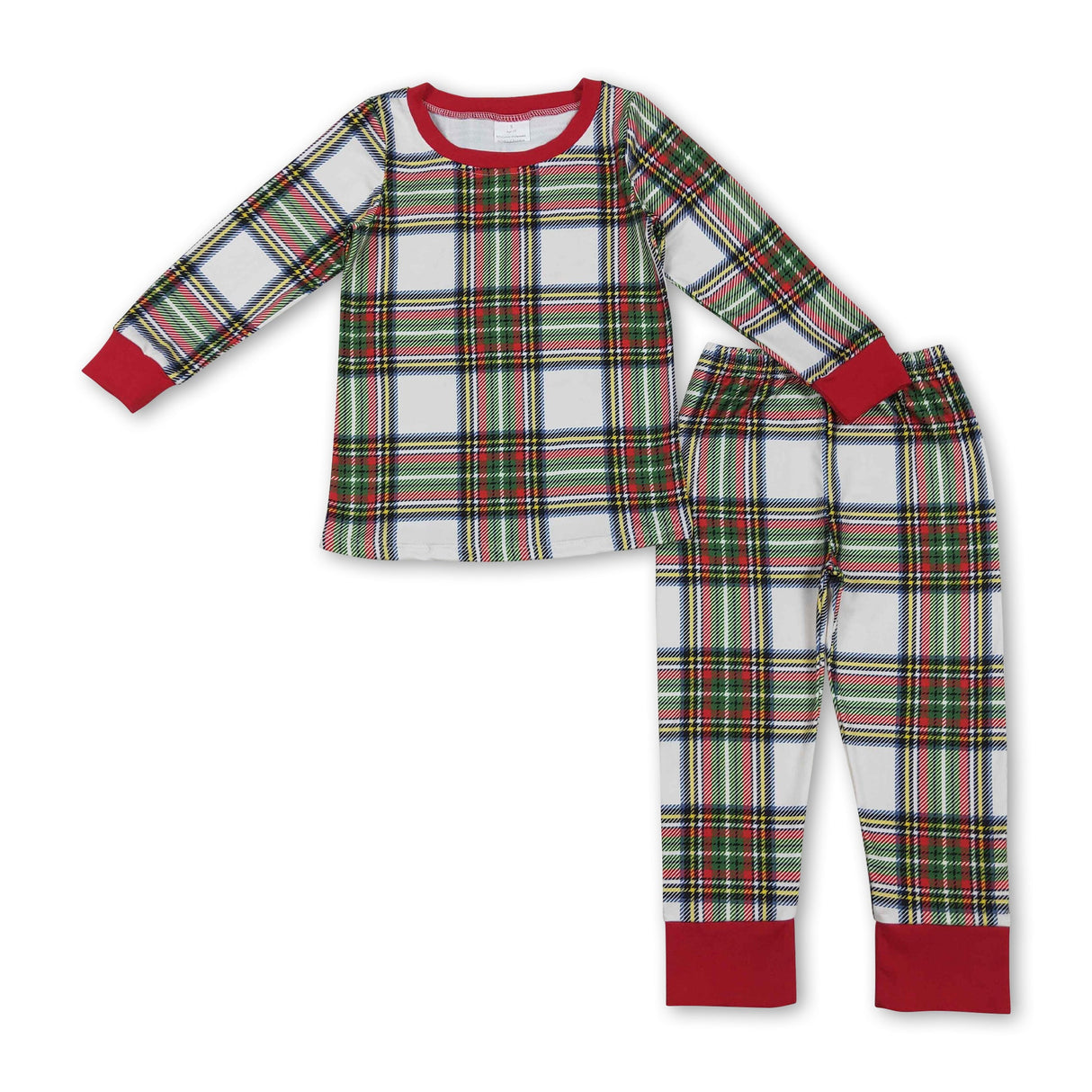 Long sleeves green red plaid baby kids Christmas pajamas