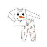 Long sleeves white snowman top pants kids boys pajamas