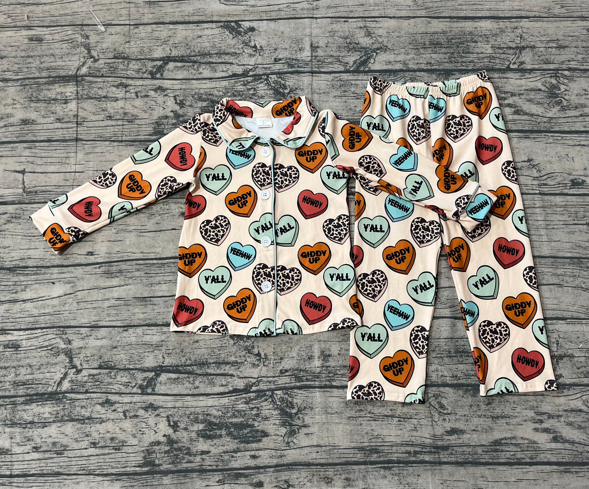 Cow heart boys western valentine's button down pajamas