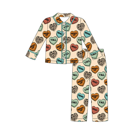 Cow heart boys western valentine's button down pajamas