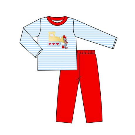 Stripe heart constructions stripe top pants boys Valentine's set