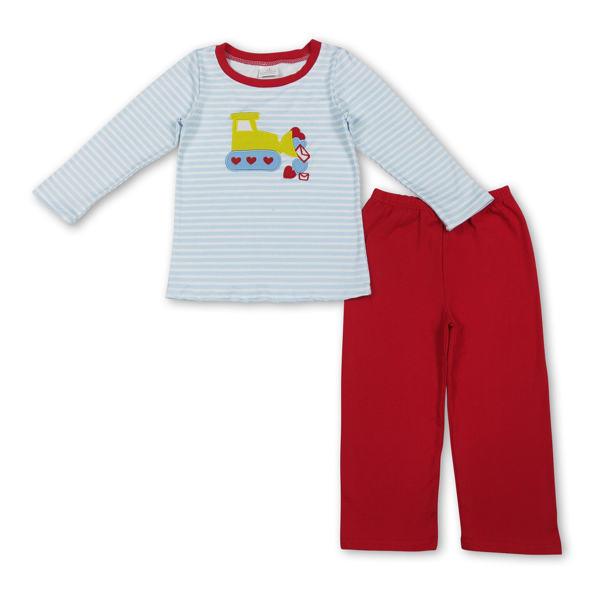 Stripe heart constructions stripe top pants boys Valentine's set