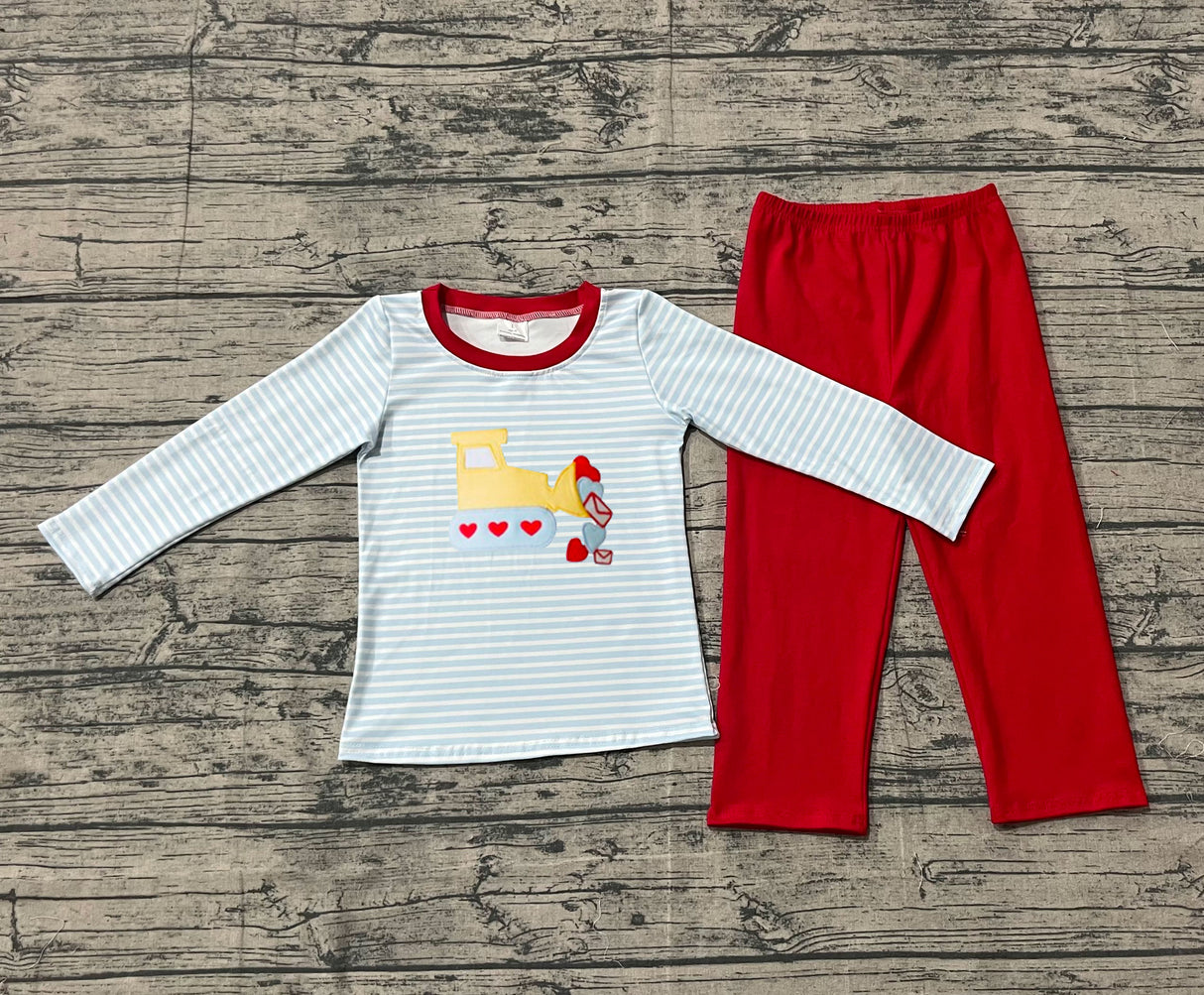 Stripe heart constructions stripe top pants boys Valentine's set