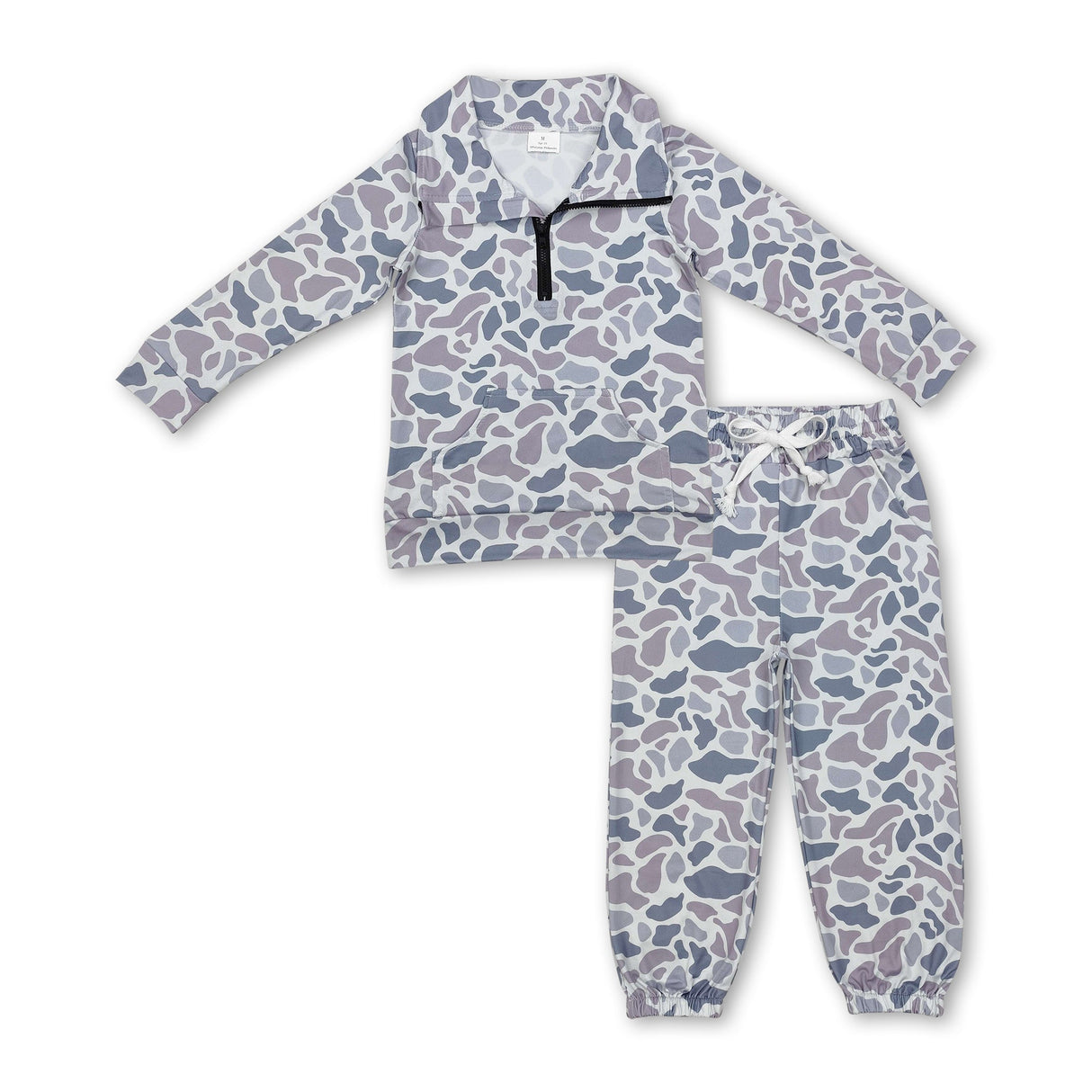 Grey camo pocket zipper pullover pants kids boys clothing