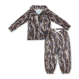 Olive camo zipper pullover pants kids boys clothing set