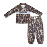 Mama's boy embroidery olive camo pullover pants clothing set