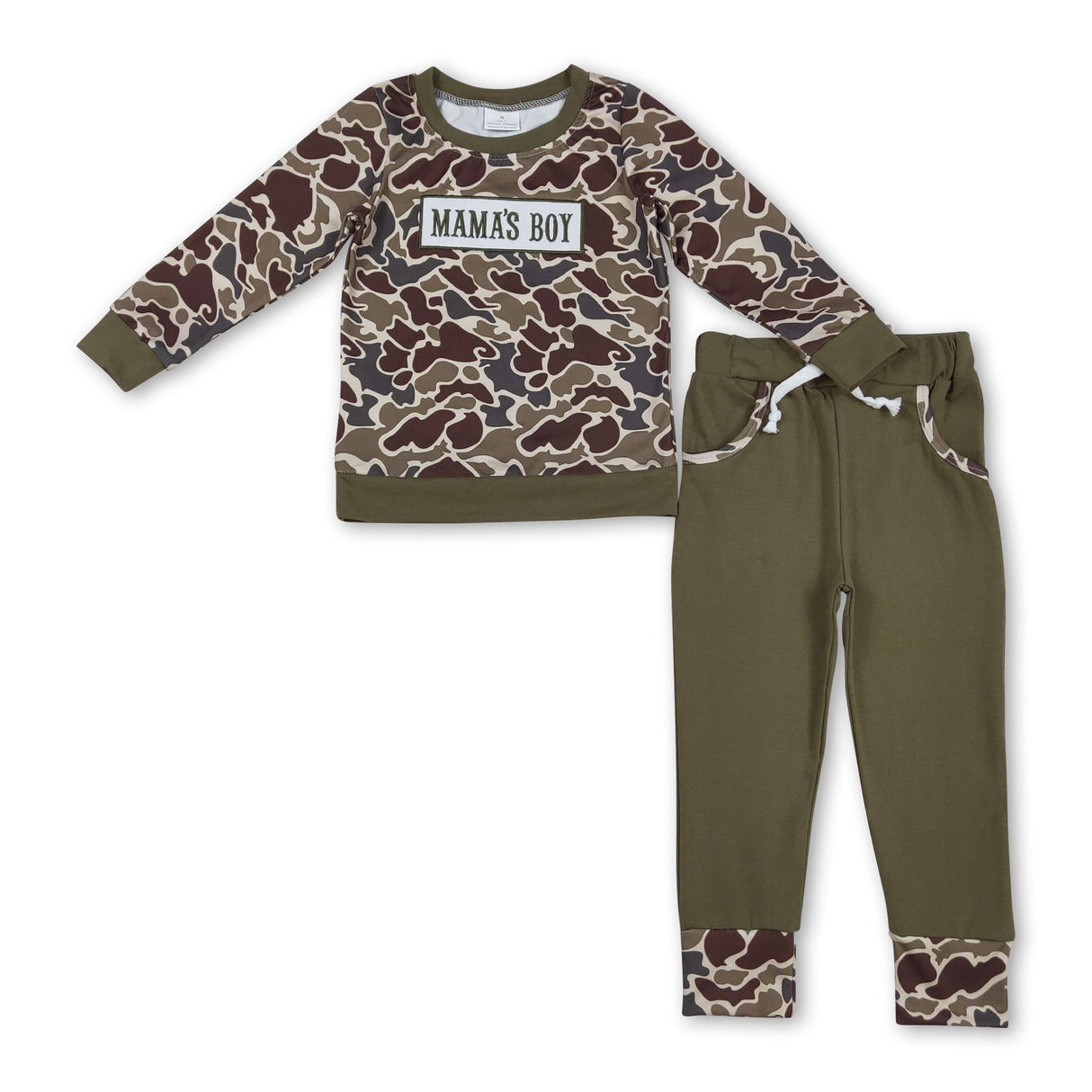 Mama's boy camo top olive pants children outfits