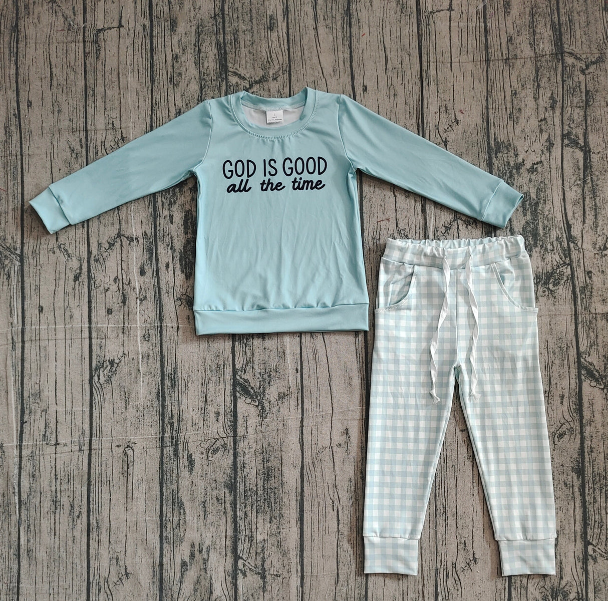 God is good all the time top plaid pants boys clothing set