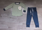 Duck embroidery pocket stripe top pants boys outfits