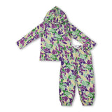Purple green  yellow camo hoodie pants kids Mardi Gras outfits