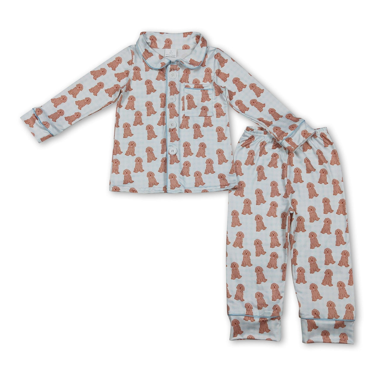 Light blue plaid dog kids boys button down pajamas