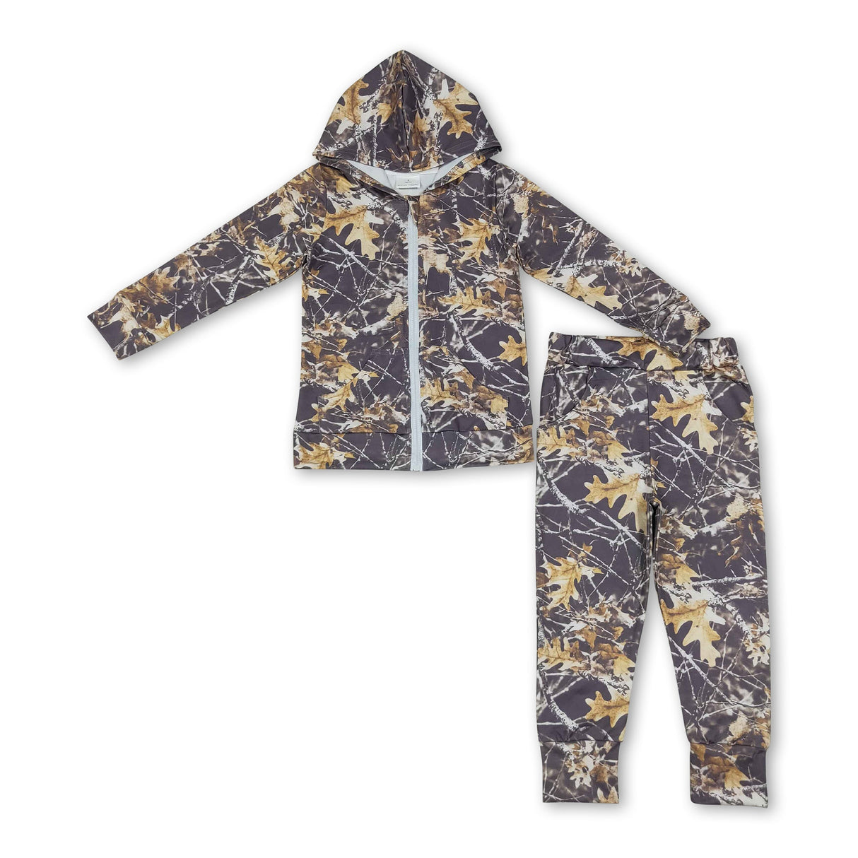 Long sleeves leaves camo hooded jacket pants boys outfits