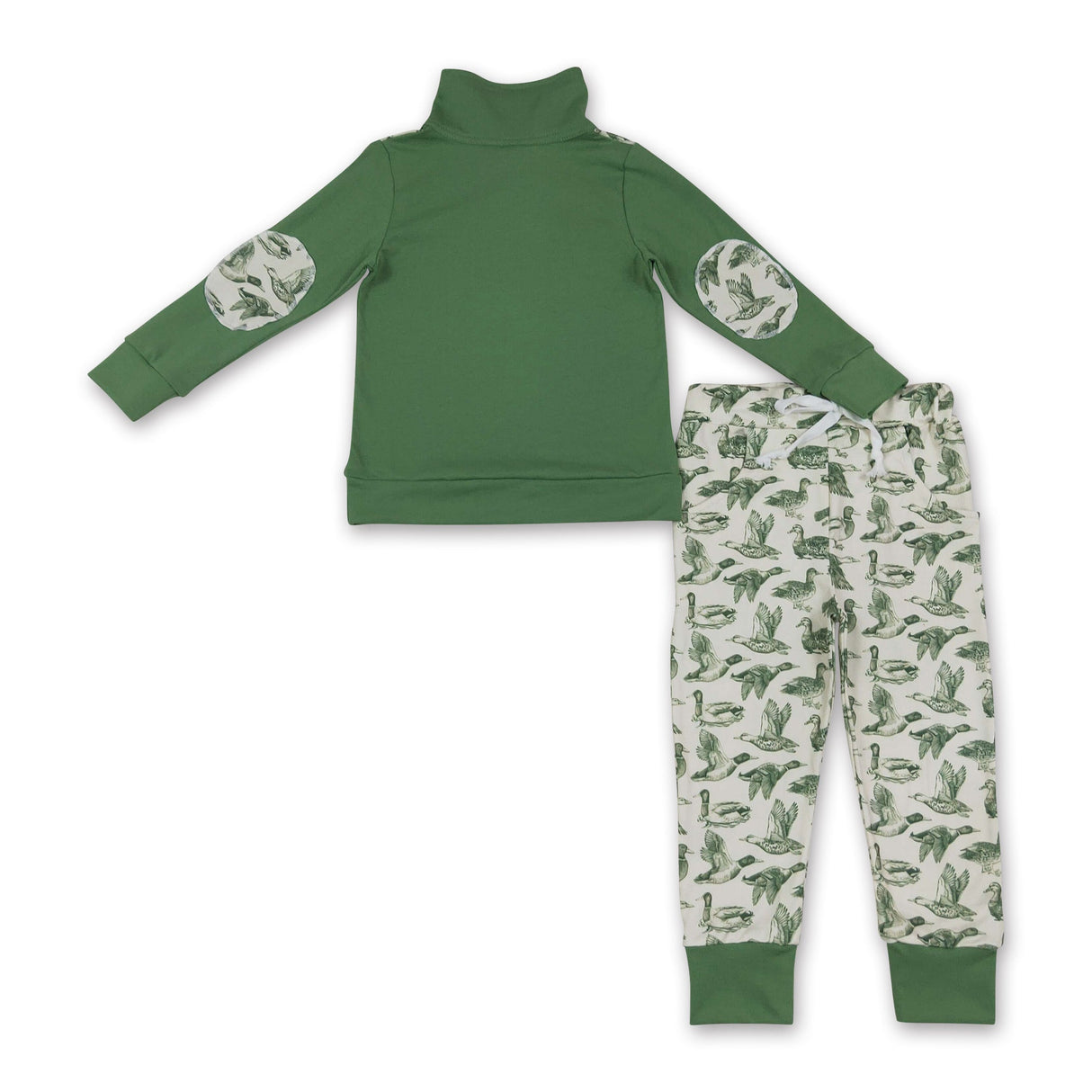 Long sleeves green duck zipper pullover pants boys outfits