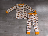 Mustard long sleeves cows kids boys western pajamas