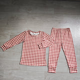 Long sleeves plaid top pants baby kids fall pajamas
