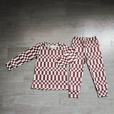 Long sleeves plaid stripe top pants baby kids fall pajamas