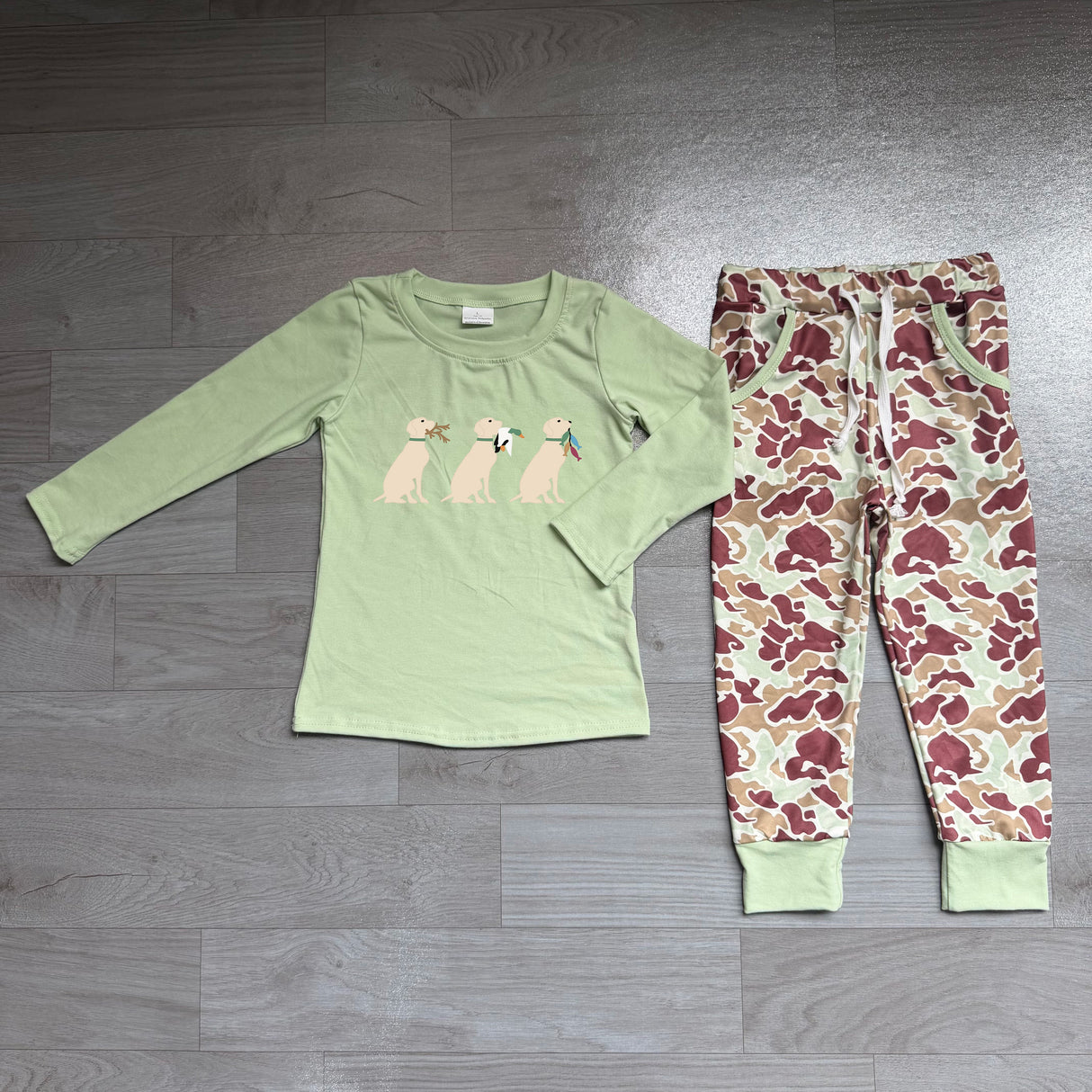 Long sleeves duck dog embroidery camo boys outfits