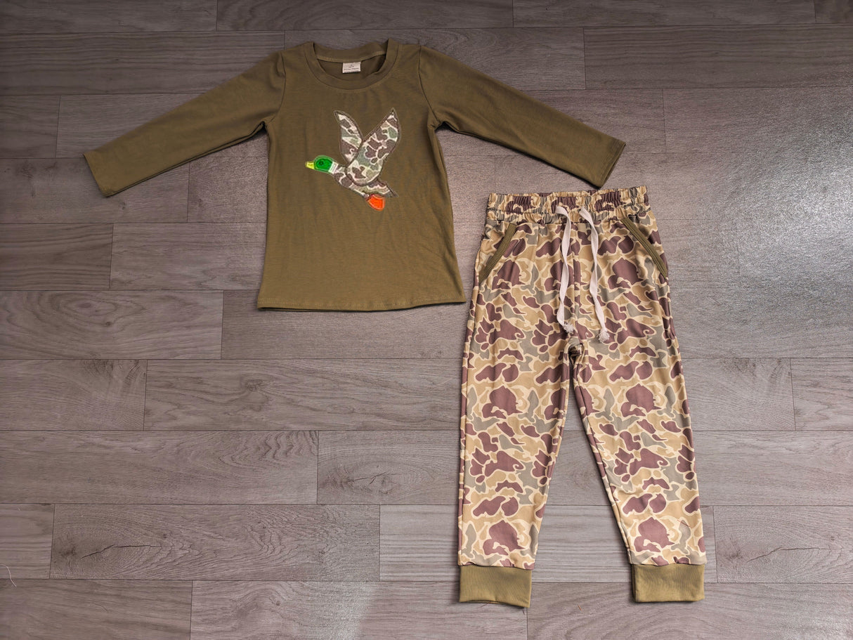 Camo duck embroidery cotton top pants boys outfits