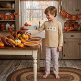 Turkey embroidery top plaid pants boys Thanksgiving set