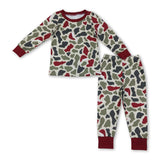 Long sleeves camo santa kids boys Christmas pajamas