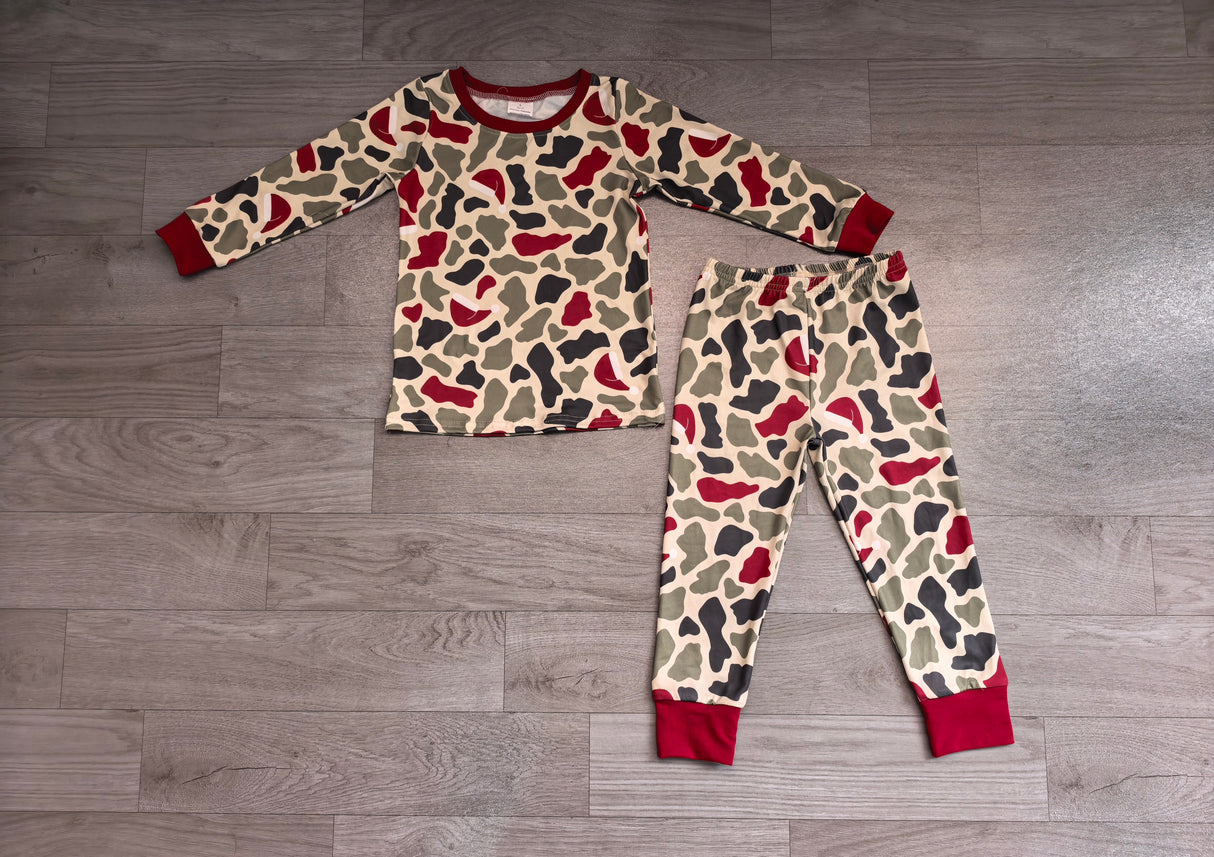 Long sleeves camo santa kids boys Christmas pajamas