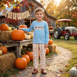 Turkey pumpkin embroidery boys Thanksgiving outfits