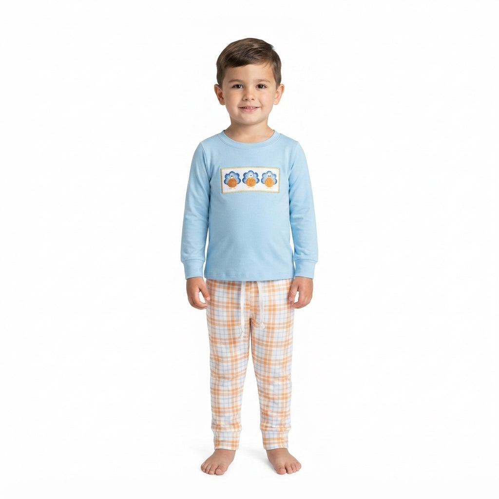 Turkey pumpkin embroidery boys Thanksgiving outfits