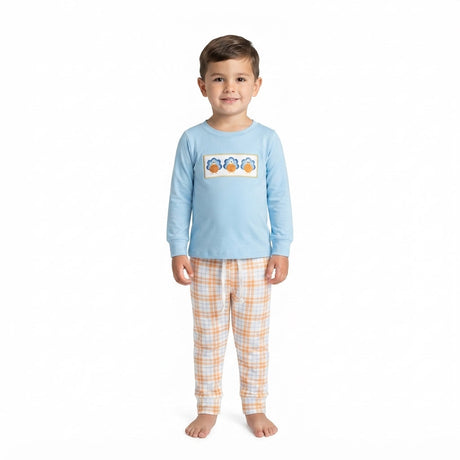 Turkey pumpkin embroidery boys Thanksgiving outfits